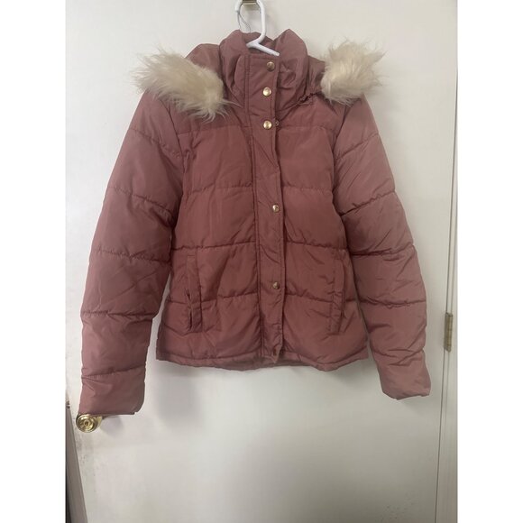 G By Guess Womens Pink Puffer Jacket With Faux Fur Hood - Size S/P - Picture 6 of 6